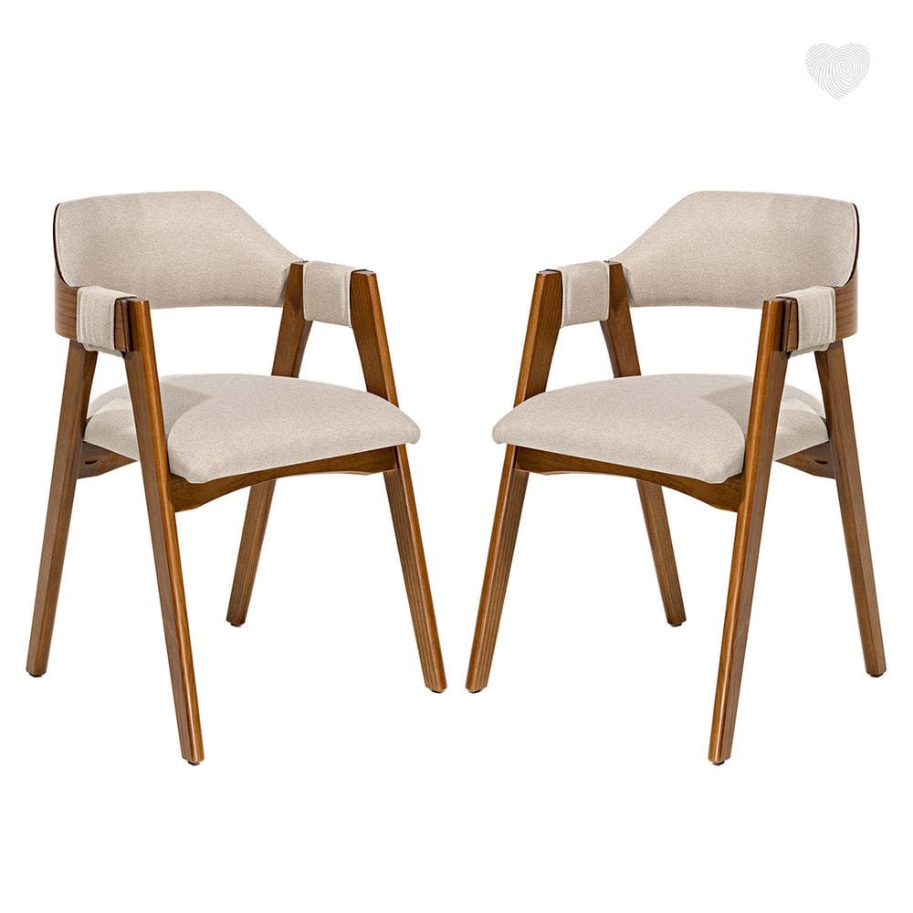 Kit 2 Cadeiras Decorativas Estofada Moderna Lua em Madeira Linho Bege L59 RMI