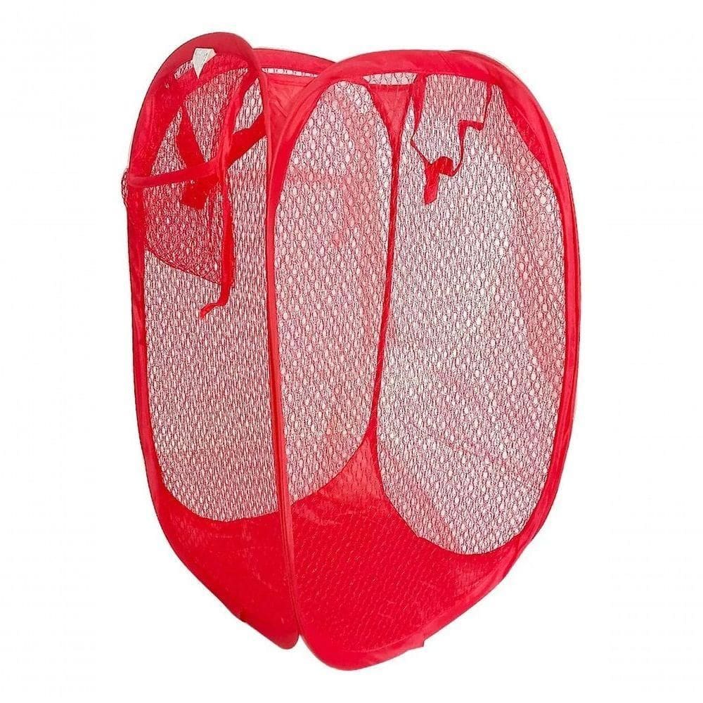 Cesto De Roupa Dobrável Organizador Brinquedo Nylon Multiuso Vermelho