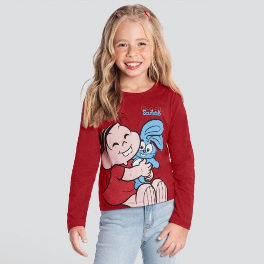 Blusa Malha Longa Menina Turma da Mônica Vermelho - Brandili