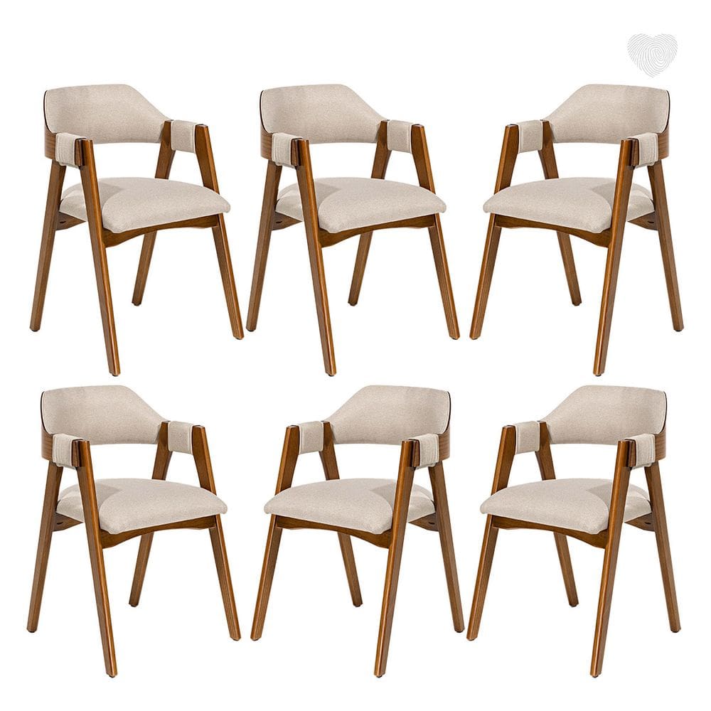 Kit 6 Cadeiras para Mesa de Jantar Lua com Estofado Linho Bege L59 RMI