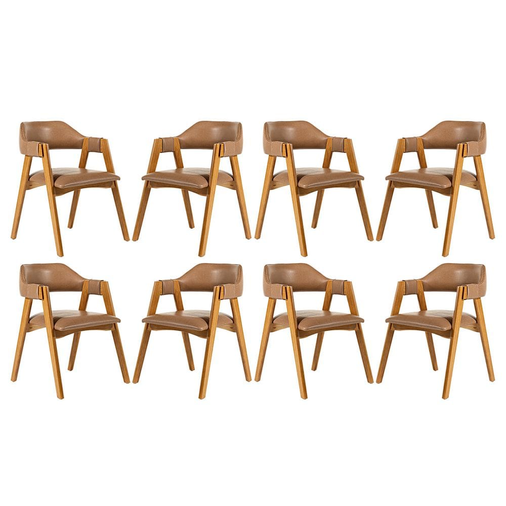 Kit 8 Cadeiras Estofada Lua com Encosto Anatômico em Madeira Castanho Courino Castanho L85 RMI