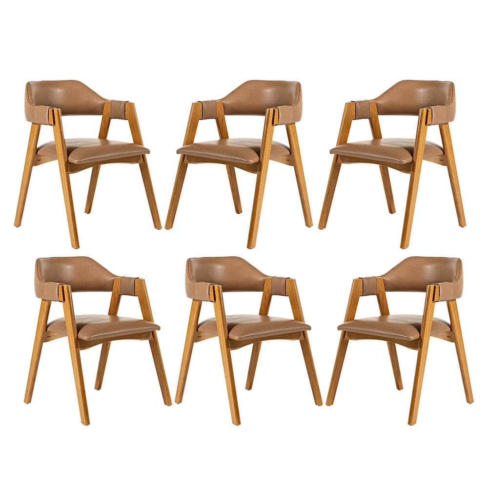 Kit 6 Cadeiras com Encosto Curvado para Mesa de Jantar Lua com Estofado Courino Castanho L85 RMI