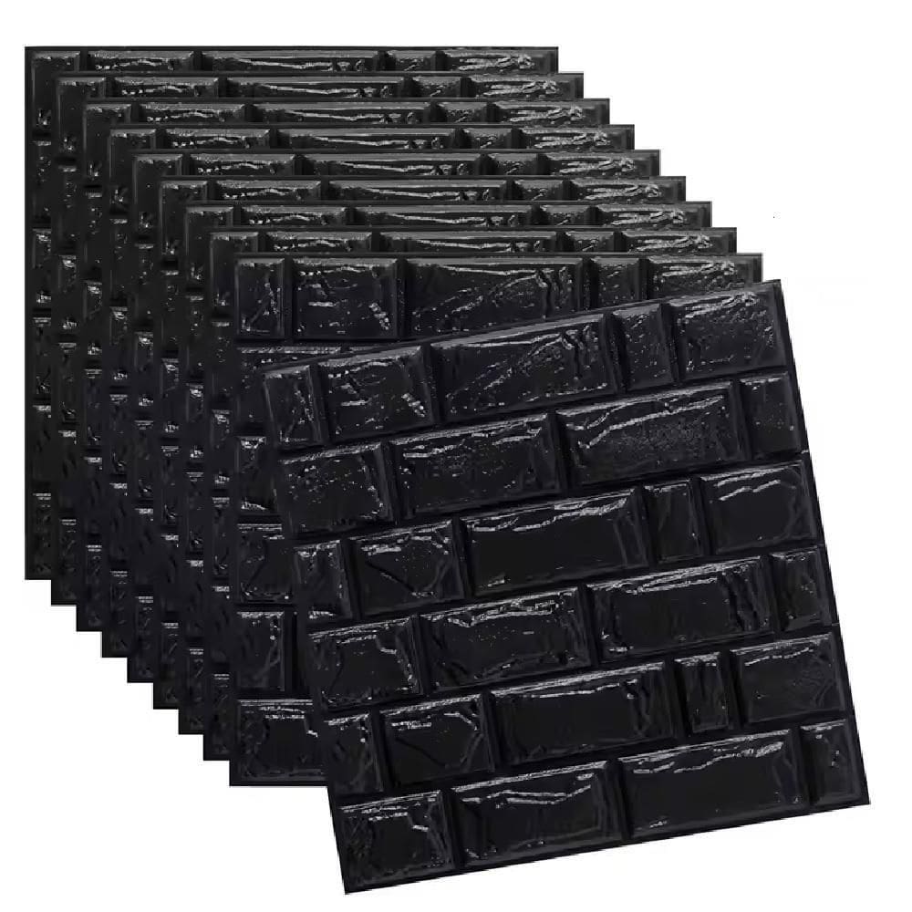 Papel De Parede Painel 3d Tijolo Preto Placa Auto Adesivo 77x70cm Revestimento Espuma Autocolante