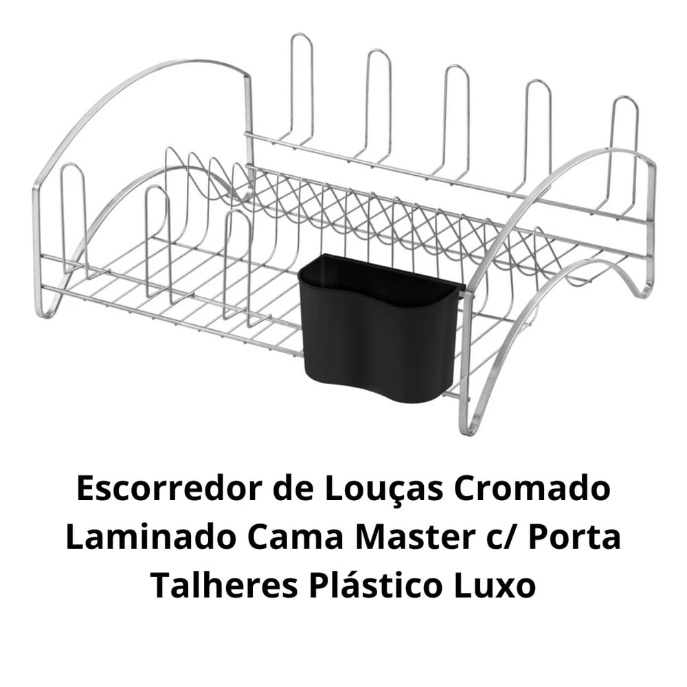 Escorredor de Louça Cama Laminado Cromado c/ Porta Talheres Luxo