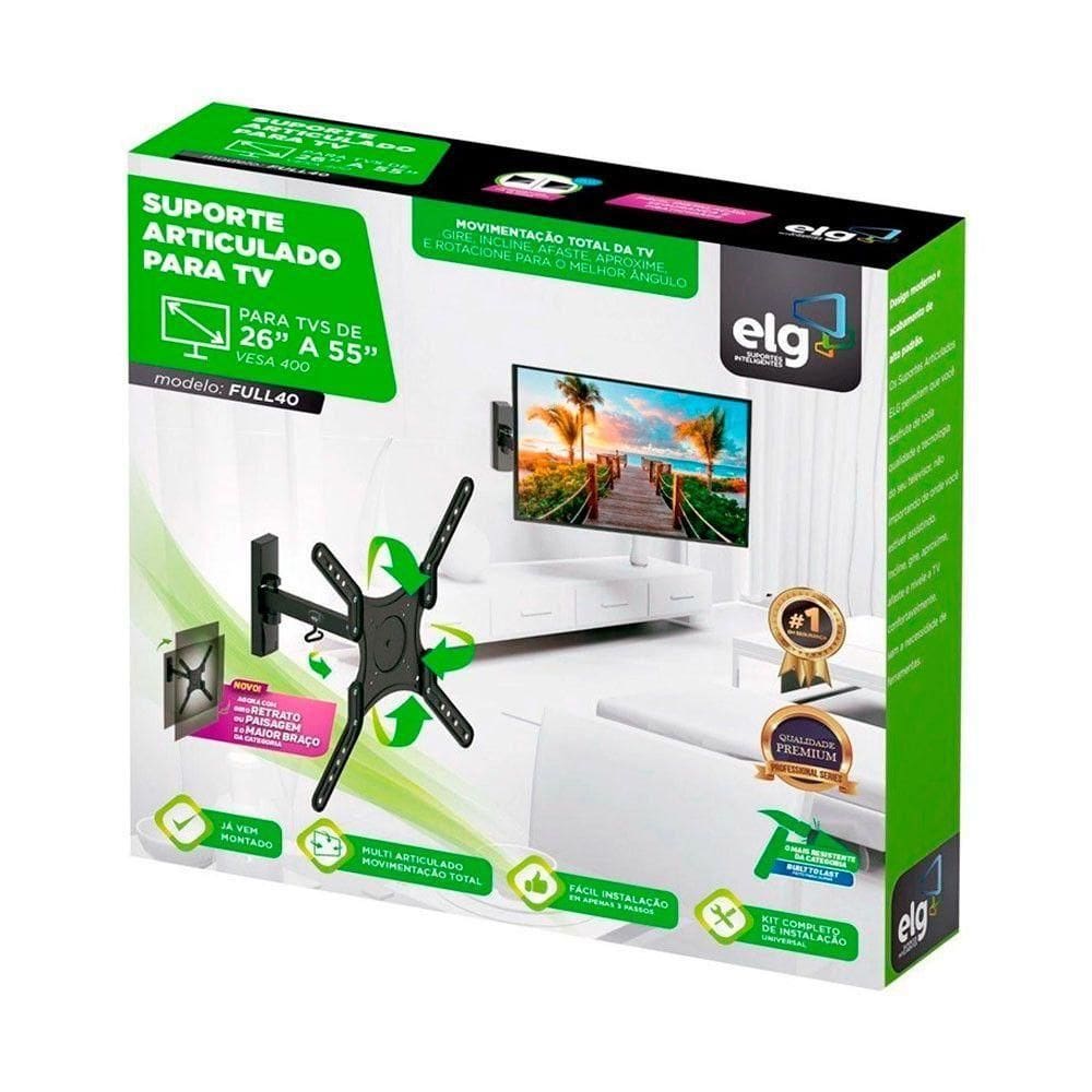 Suporte Full 40 Parede Articulado Para Tv 26 A 55" Elg Preto