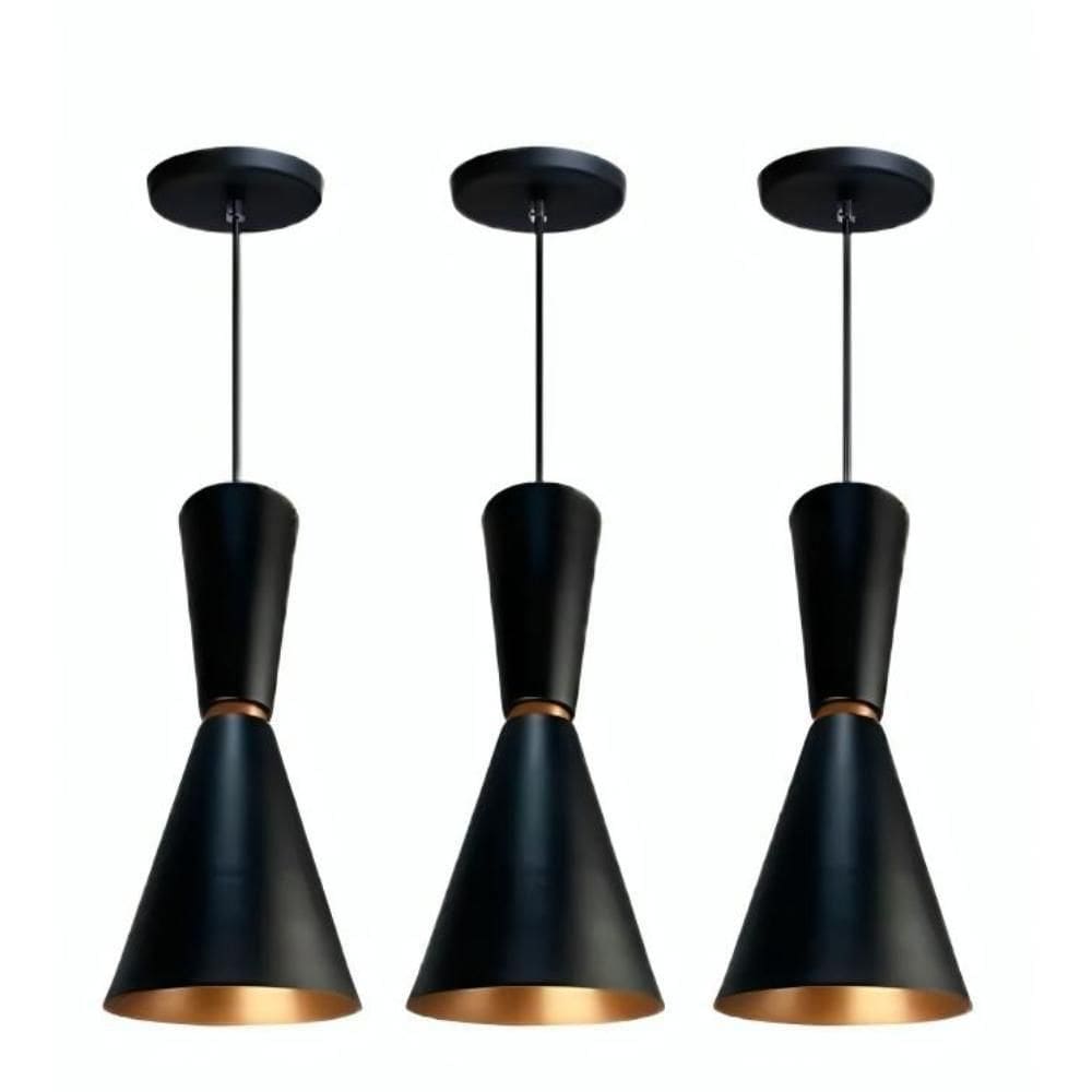 Kit 3 Luminaria Cone Moderno Preto Preto