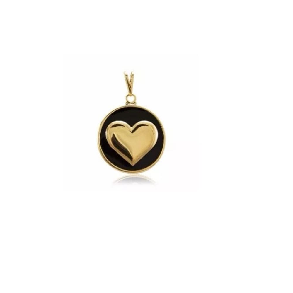 Pingente Medalha Coração Resinado Folheado Ouro 18k