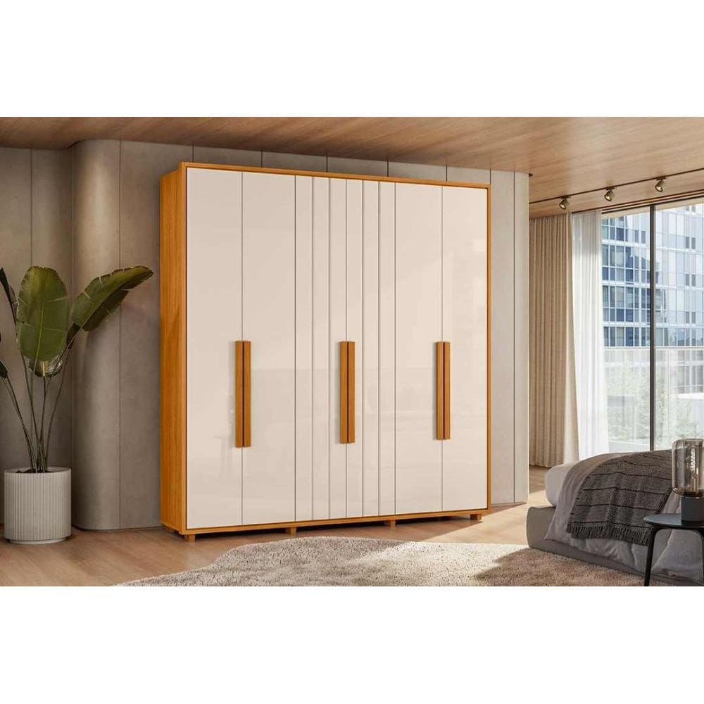 Guarda Roupa Portinari 100% MDF ripado 6 portas e 4 gavetas - Cinamomo Off White - Madetec