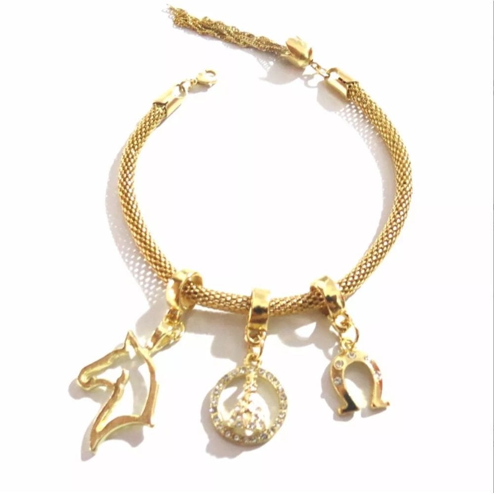Pulseira Country Cavalo Ferradura Aparecida Folheado 18k