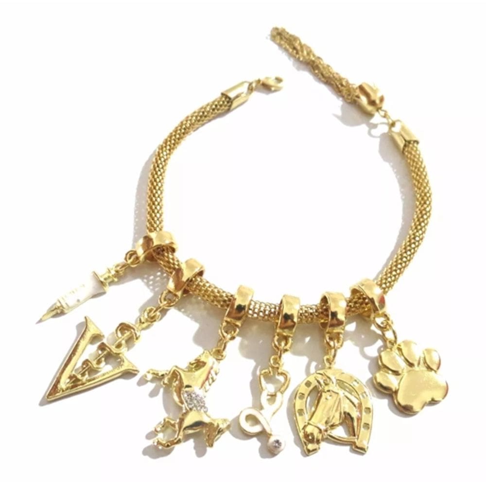 Pulseira Veterinária Seringa Cavalo Pata Folheado 18k