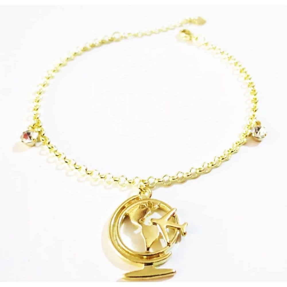 Pulseira Simples Turismo Viagem Folheado A Ouro 18k