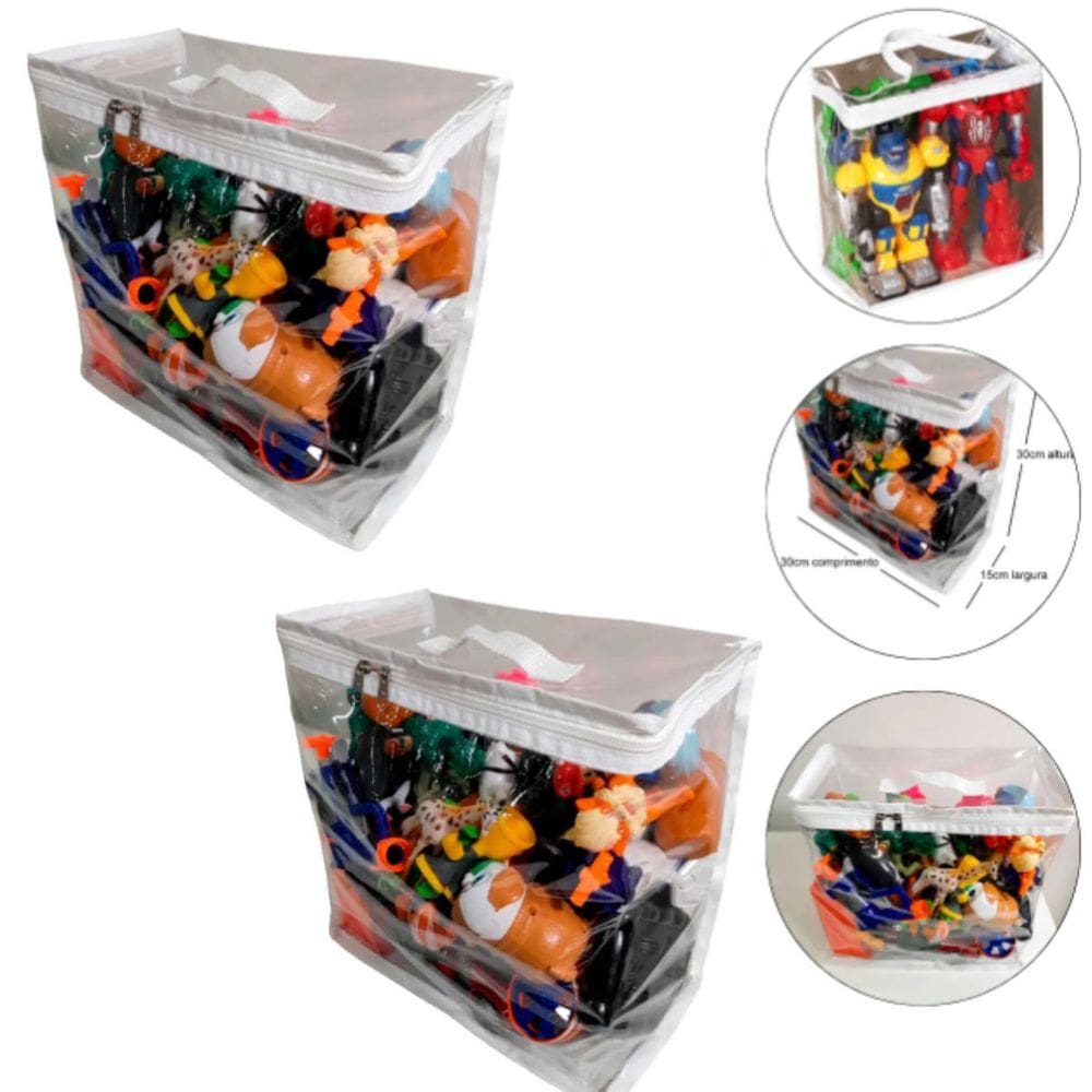 Kit 2 Saco Organizador Para Brinquedos Transparente Ziper