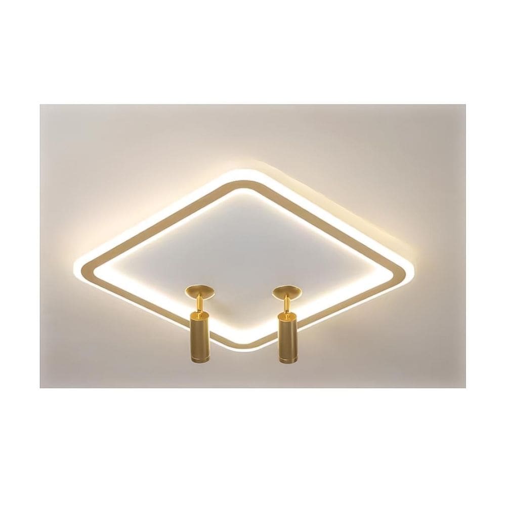 Lustre De Led Luminaria Dourado 55Cm Quadrado 80W