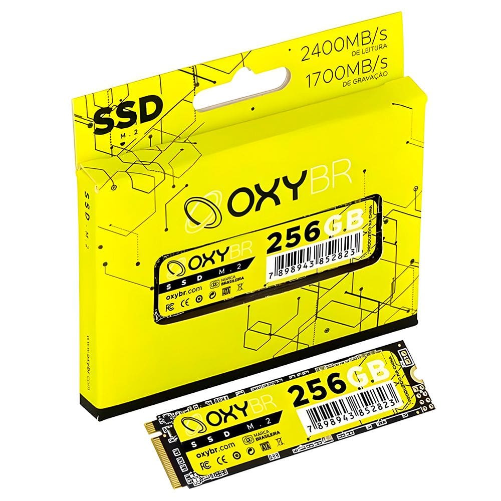 SSD M.2 NVMe 256GB OxyBR, Leitura 2.400MB/s, Gravação 1.700MB/s, OXYBRNVME4/256, 3D NAND TLC, S.M.A.R.T