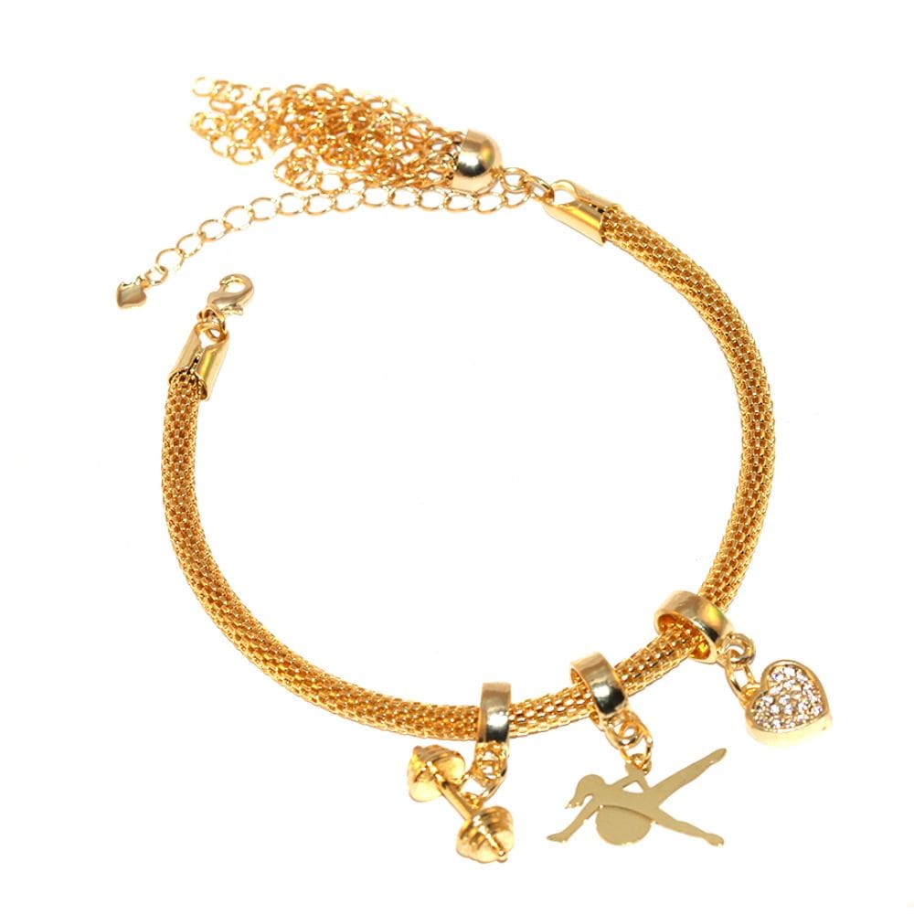 Pulseira Berloques Halter Peso Pilates Folheado Ouro 18k
