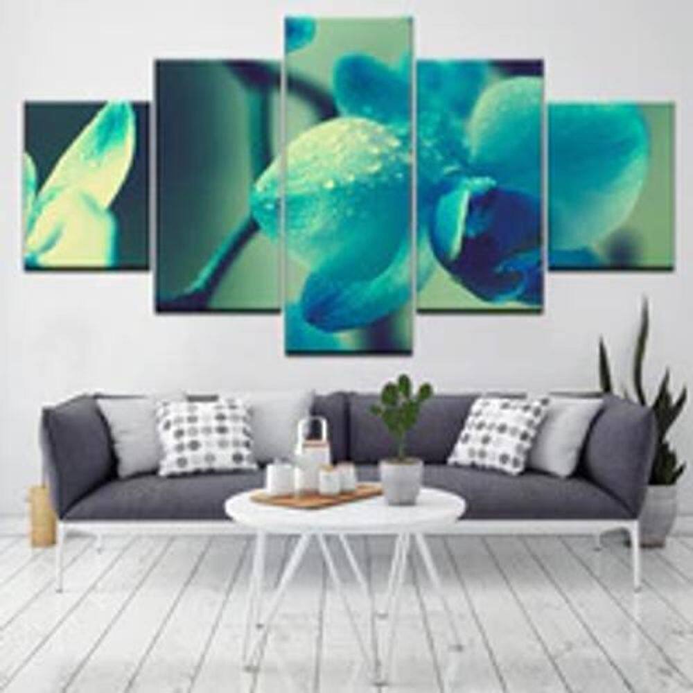 Quadro Decorativo Mosaico De 5 Peças Orquídea Azul Brilhante