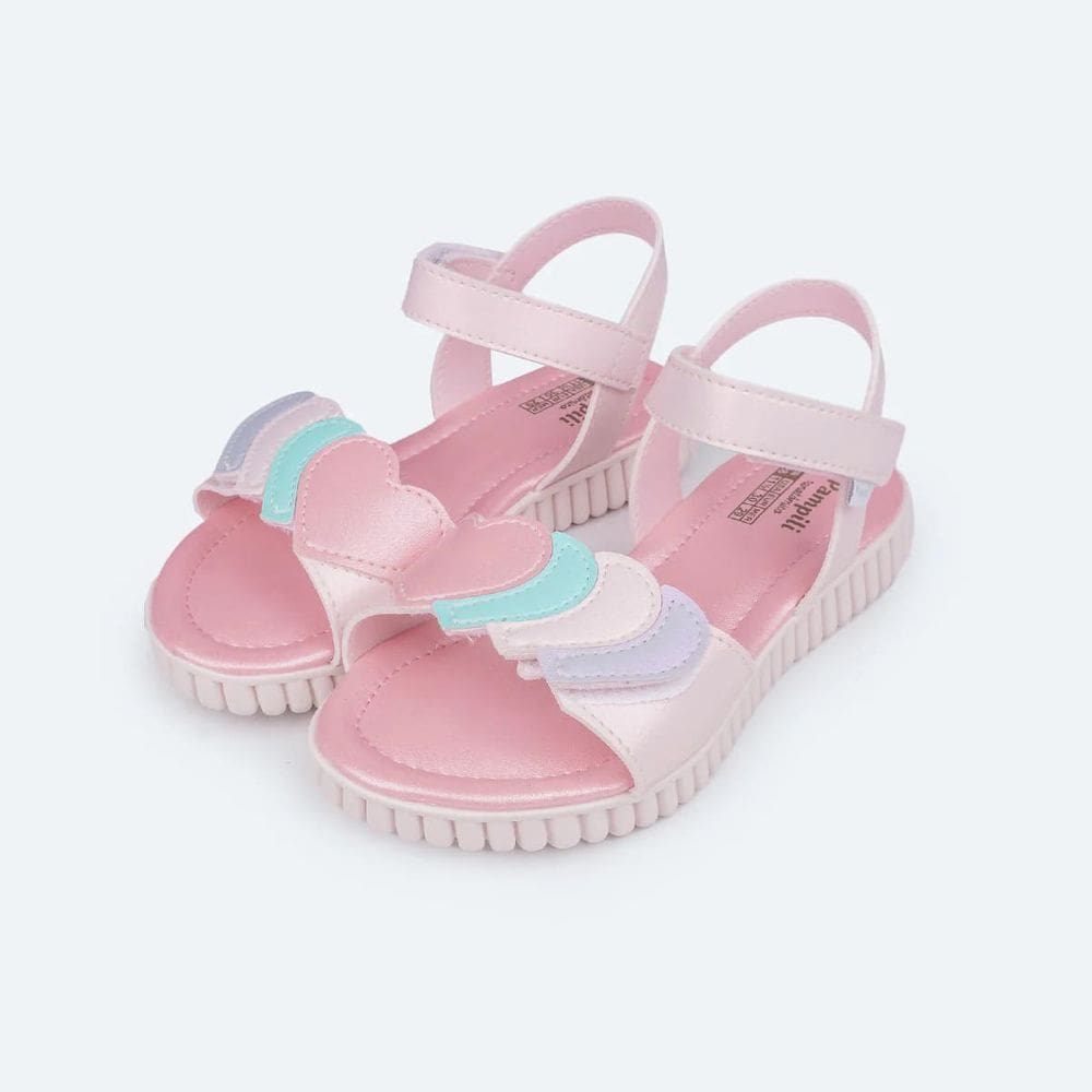 Sandália Papete Infantil Pampili Candy Corações Sobrepostos Rosa Suspiro