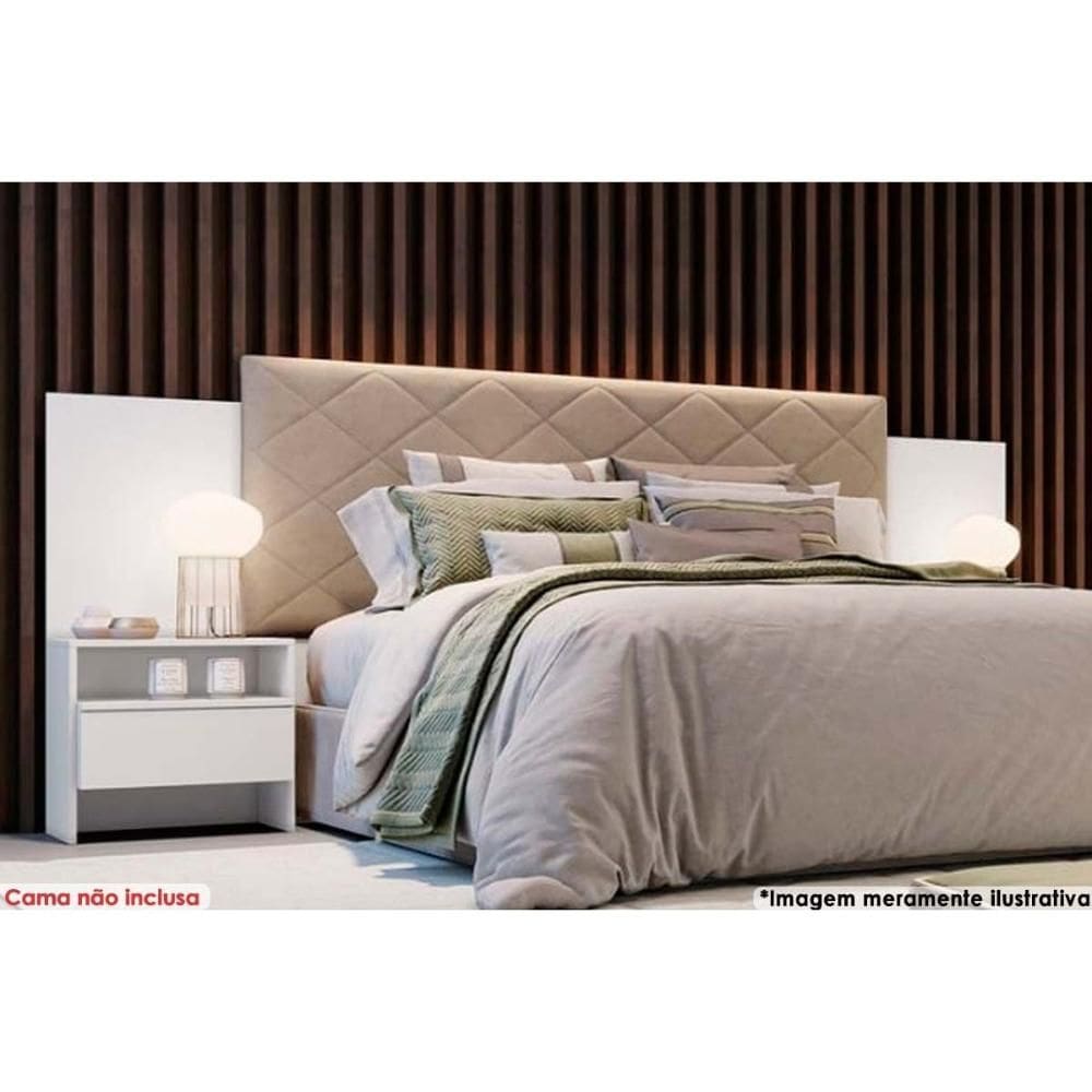 Painel Cama Box Madeirado Casal Everest Plus c/ 2 Mesas e 2 Gavetas Neve - Novo Horizonte