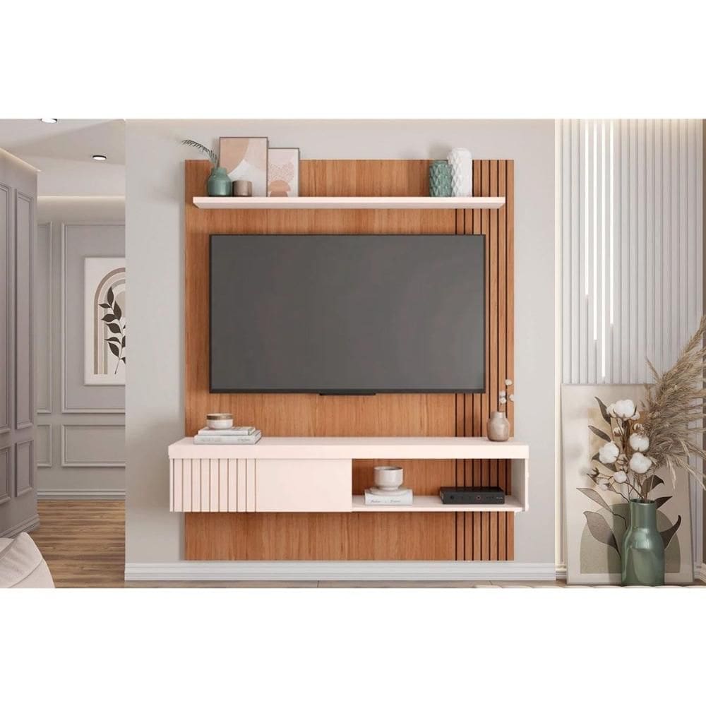 Home p/ TV até 65 Pol Jade Ripada 150x183cm Freijo/Off White - Caemmun
