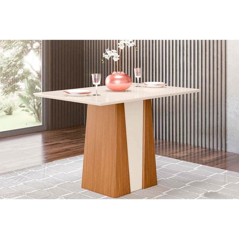 Mesa de Sala Jantar de Jantar Orus c/ Tampo Madeirado 120x80cm Nature/Nature-Off White - Henn