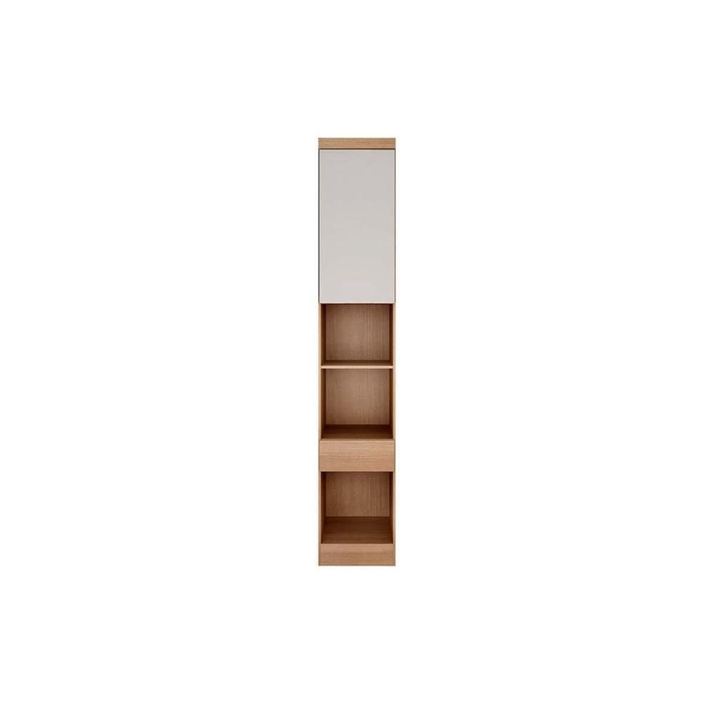 Módulo de Quarto Solteiro Armário Mesa de Cabeceira Rizon/Linea c/ 1 Porta e 1 Gaveta Cumaru/Fendi 25 - Novo Horizonte
