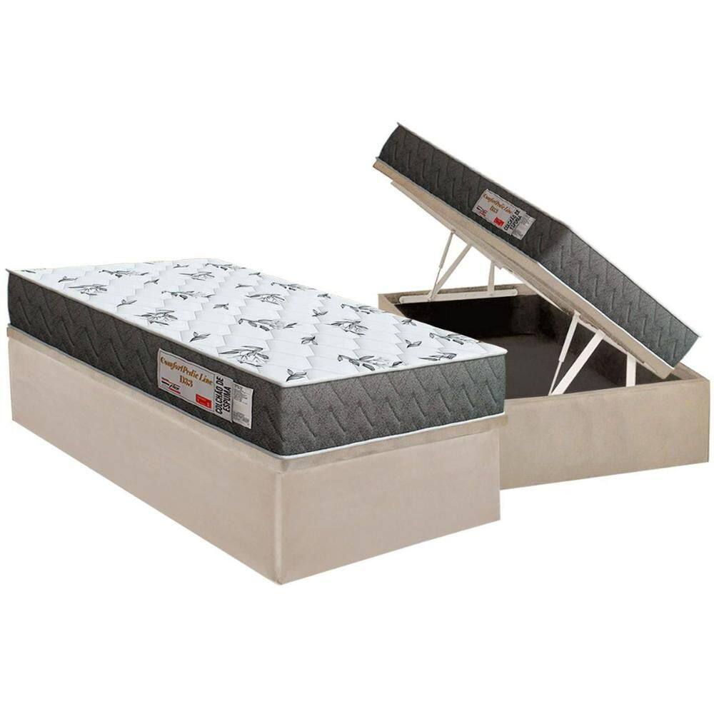 Conjunto Box Baú Solteiro: Colchão Molas Orthoflex D33 ComfortPedic Line Black + Base CRC Suede Clean (88x188)