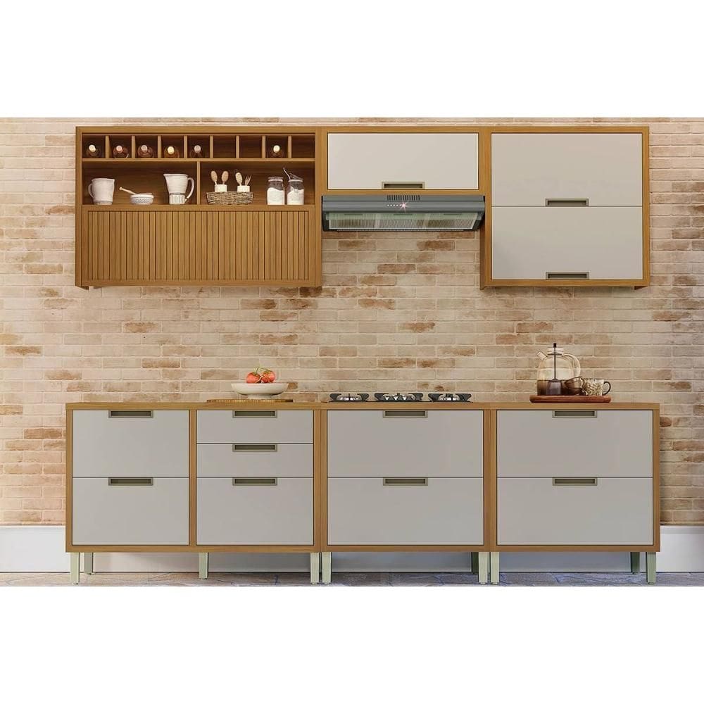 Cozinha Modulada Nesher Imperatriz 6 Peças (3Aéreos+3Balcões) C6P47 Freijo/Off White-Nesher