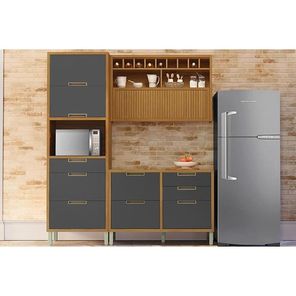 Cozinha Modulada Nesher Imperatriz 3 Peças (1Aéreo+1Balcão+1Paneleiro) C6P43 Freijo/Grafite-Nesher