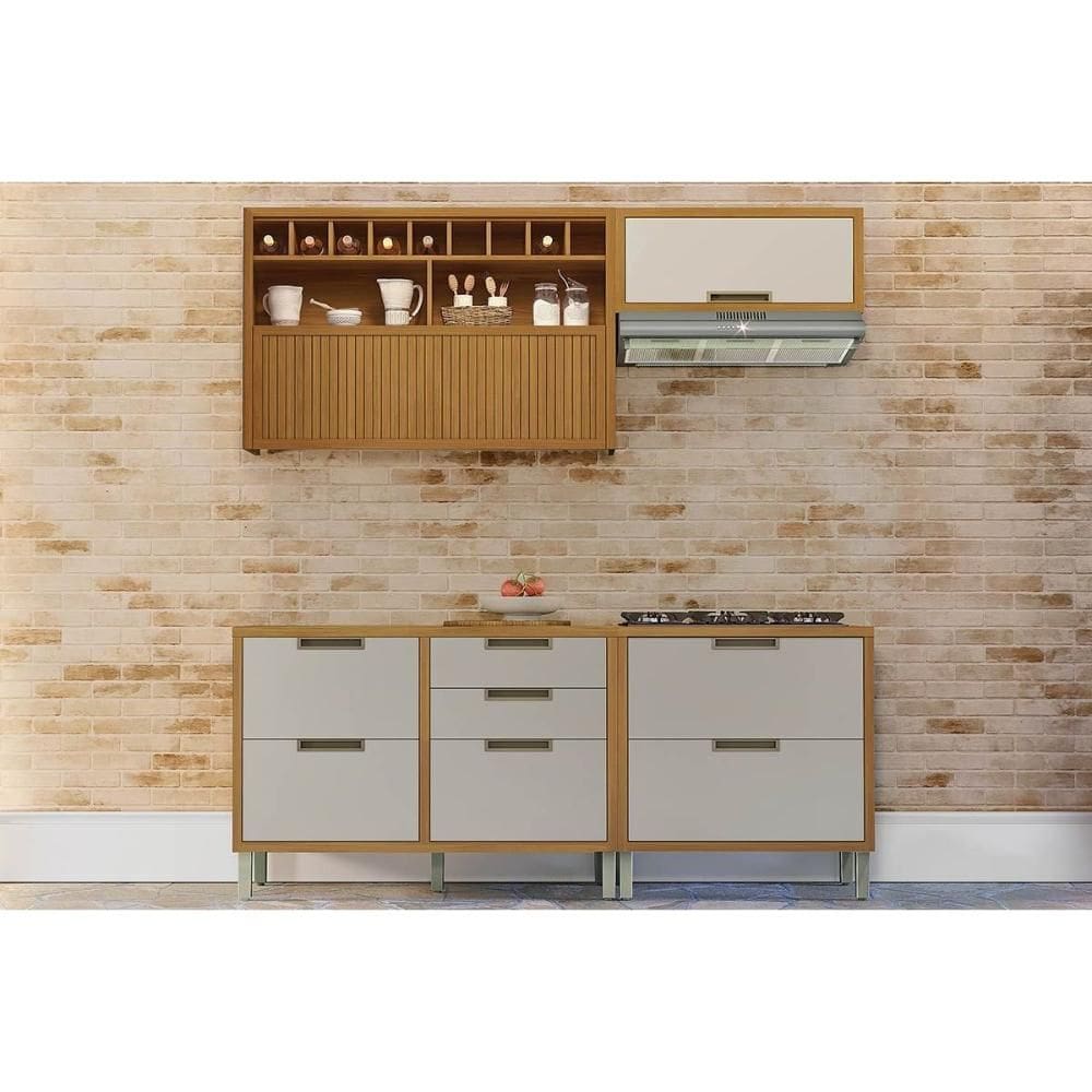 Cozinha Modulada Nesher Imperatriz 4 Peças (2Aéreos+2Balcões) C6P44 Freijo/Off White-Nesher