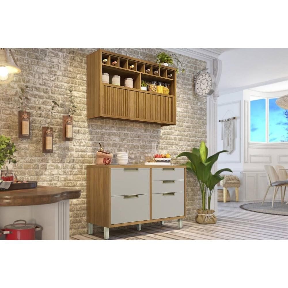 Cozinha Modulada Nesher Imperatriz 2 Peças (1Aéreo+1Balcão) C2P30 Freijo/Off White-Nesher