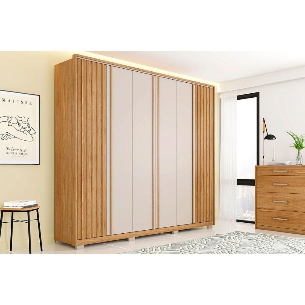 Guarda Roupa 6 Portas e 4 Gavetas Apollo Buriti/Off White - Caemmun