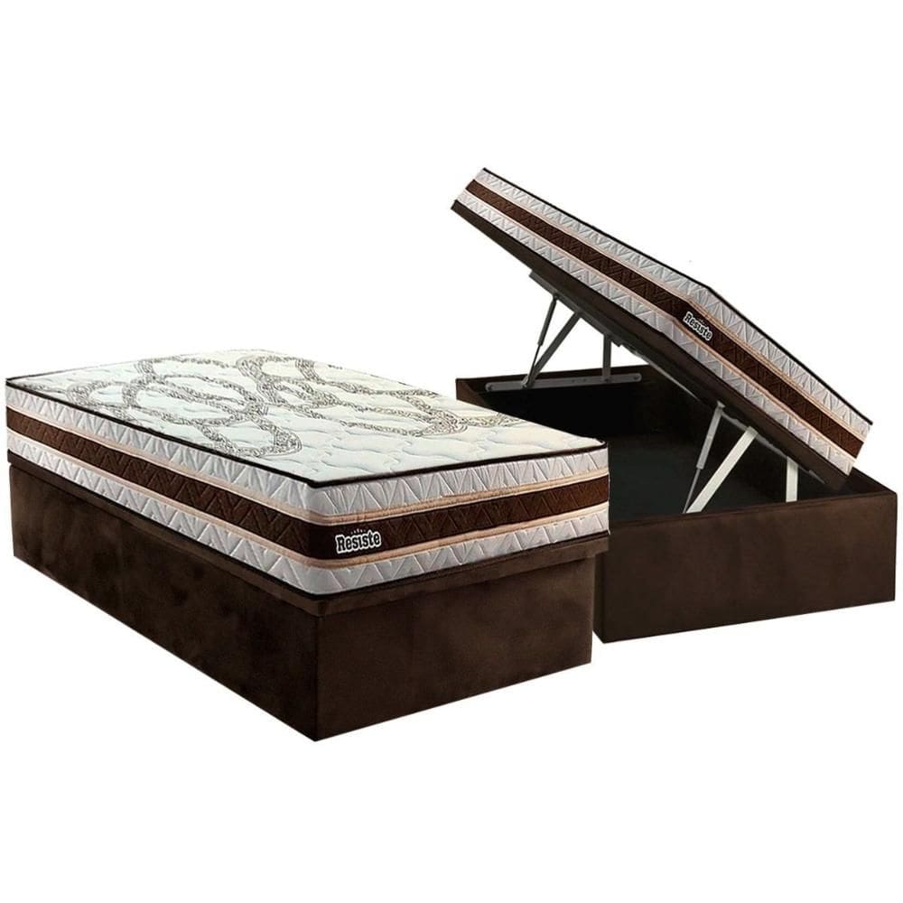 Conjunto Box Baú Solteiro: Colchão Molas Paropas Resiste Double Face AG D45 + Base CRC Suede Brown (88x188)