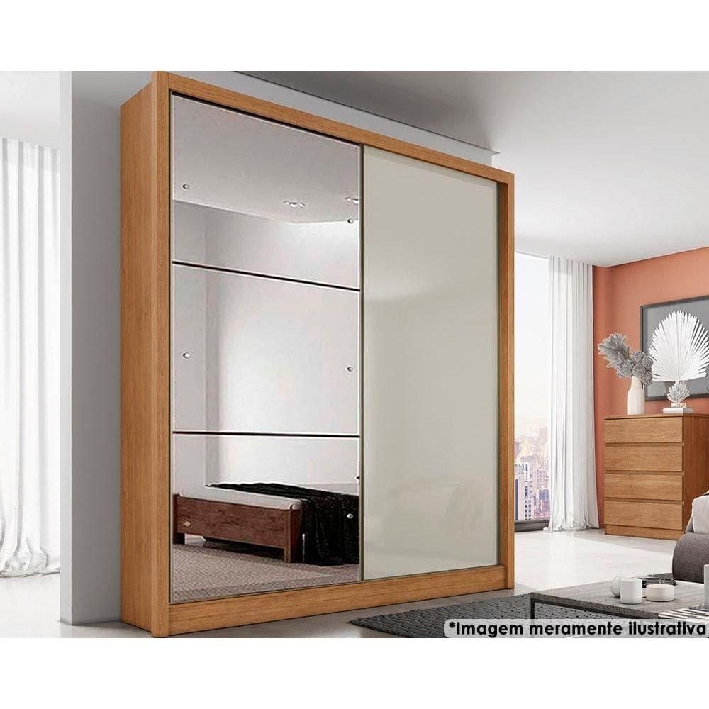 Guarda Roupa Solteiro 2 Portas de correr (1 c/ Espelho) e 3 Gavetas Thor/Dante Cumaru/Fendi - Novo Horizonte