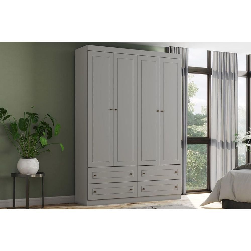Guarda Roupa 4 Portas e 4 Gavetas Americano Cinza - Henn