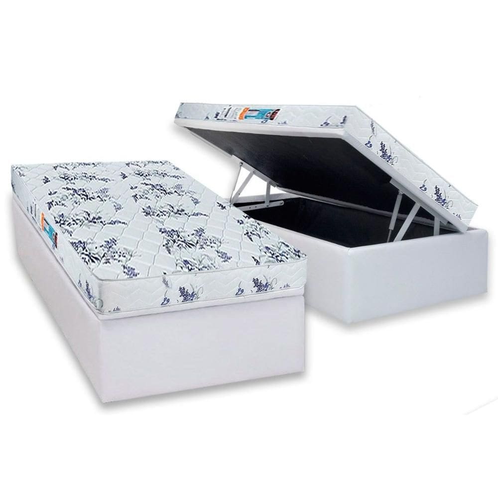 Conjunto Box Baú Solteiro: Colchão Molas Luckspuma D28 Celebrity Pró Saúde + Base CRC Courano White (88x188)