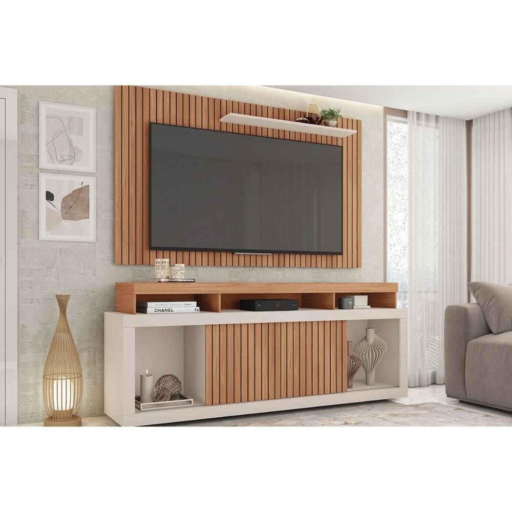 Estante p/ Sala até 60 Pol New Oscar c/ Rodízios 180x174cm Freijo/Off White - Caemmun