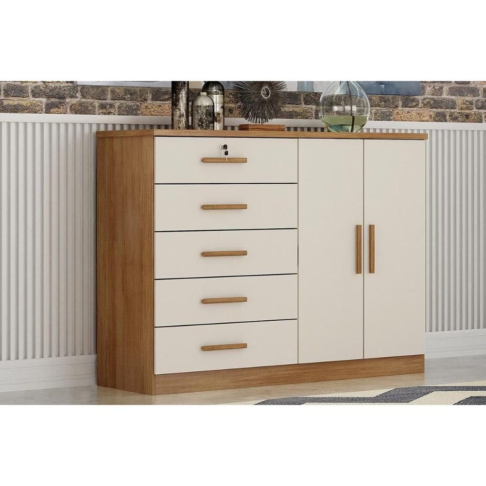 Cômoda de Quarto Space c/ 2 Portas e 5 Gavetas Cumaru/Fendi 25 - Novo Horizonte