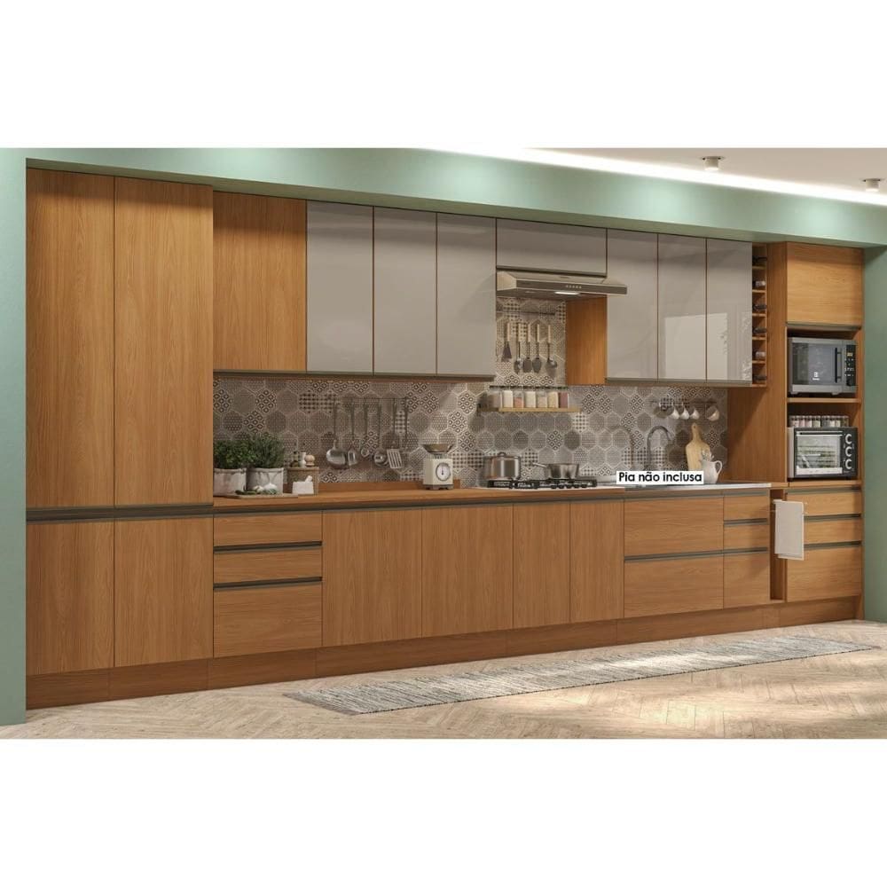 Cozinha Modulada Kappesberg Maxxi 17 Peças (4Aéreos+5Balcões+2Paneleiros+1TorreQuente+5Complementos) C17P86 Canela-Kappesberg