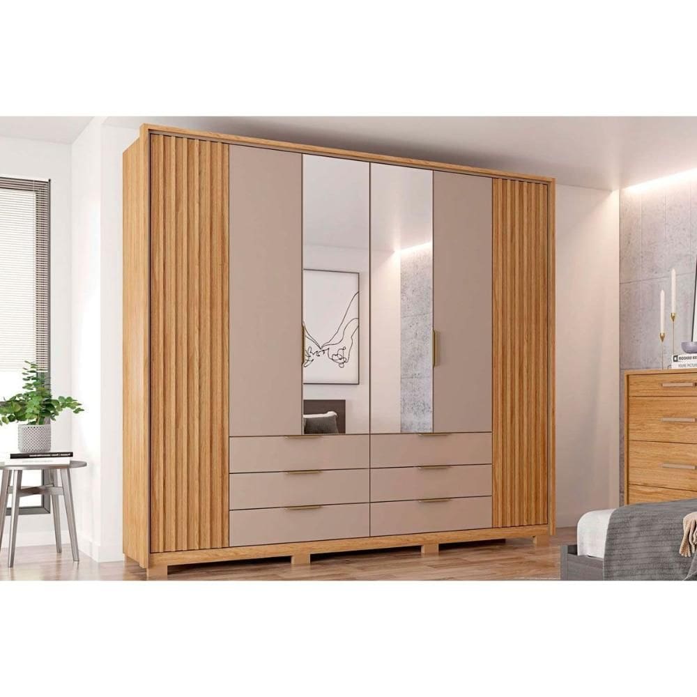 Guarda Roupa 6 Portas (2 c/ Espelho) e 6 Gavetas Maximus Lux Buriti/Fendi - Caemmun