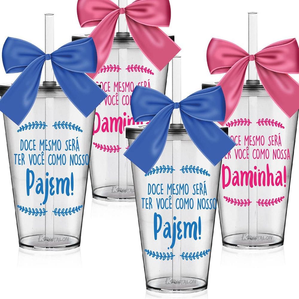 Conjunto De Presentes - 4 Copos Convite Pajem E Daminha.