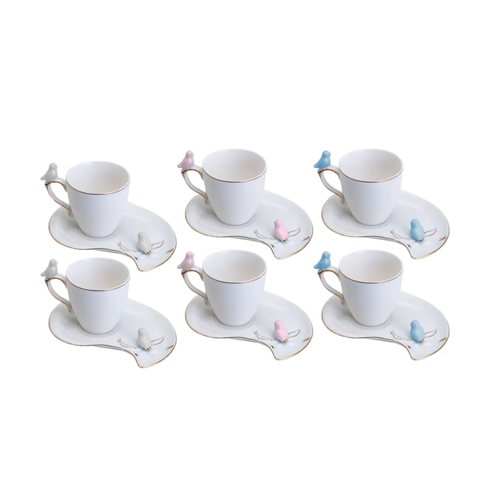 Conjunto De Xícaras Para Café Com Pires Em Porcelana Birds Branco Com 12 Peças 90ml Wolff