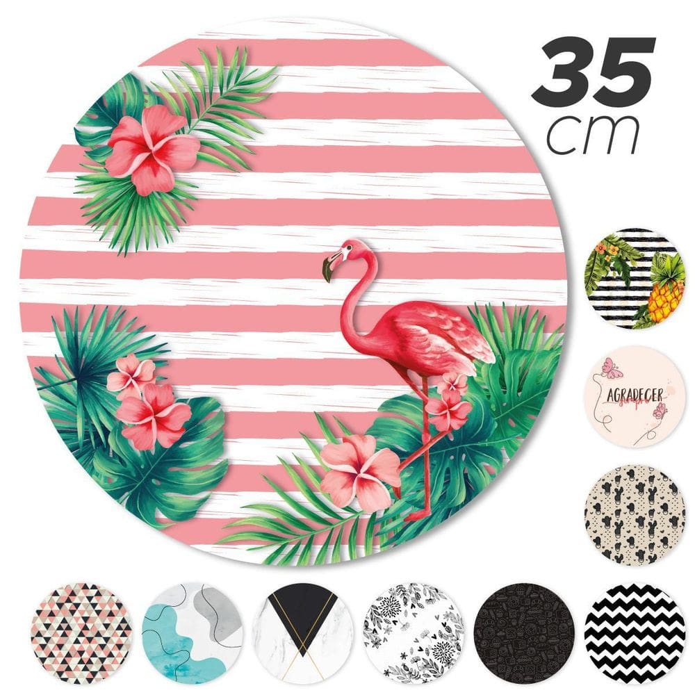 Sousplat Avulso Base De Mdf 35Cm Completo Estampado Flamingo