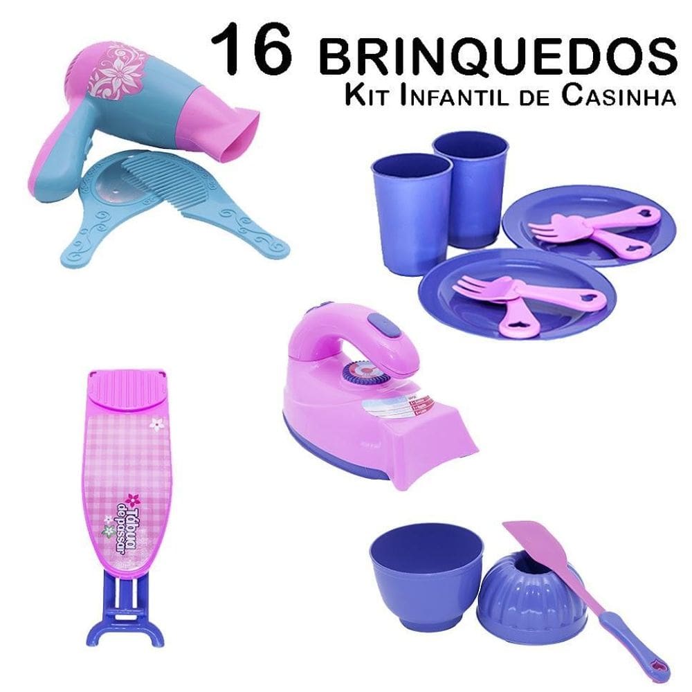 Kit Infantil Casinha Ferro Tábua Forminha Secador 16Pç