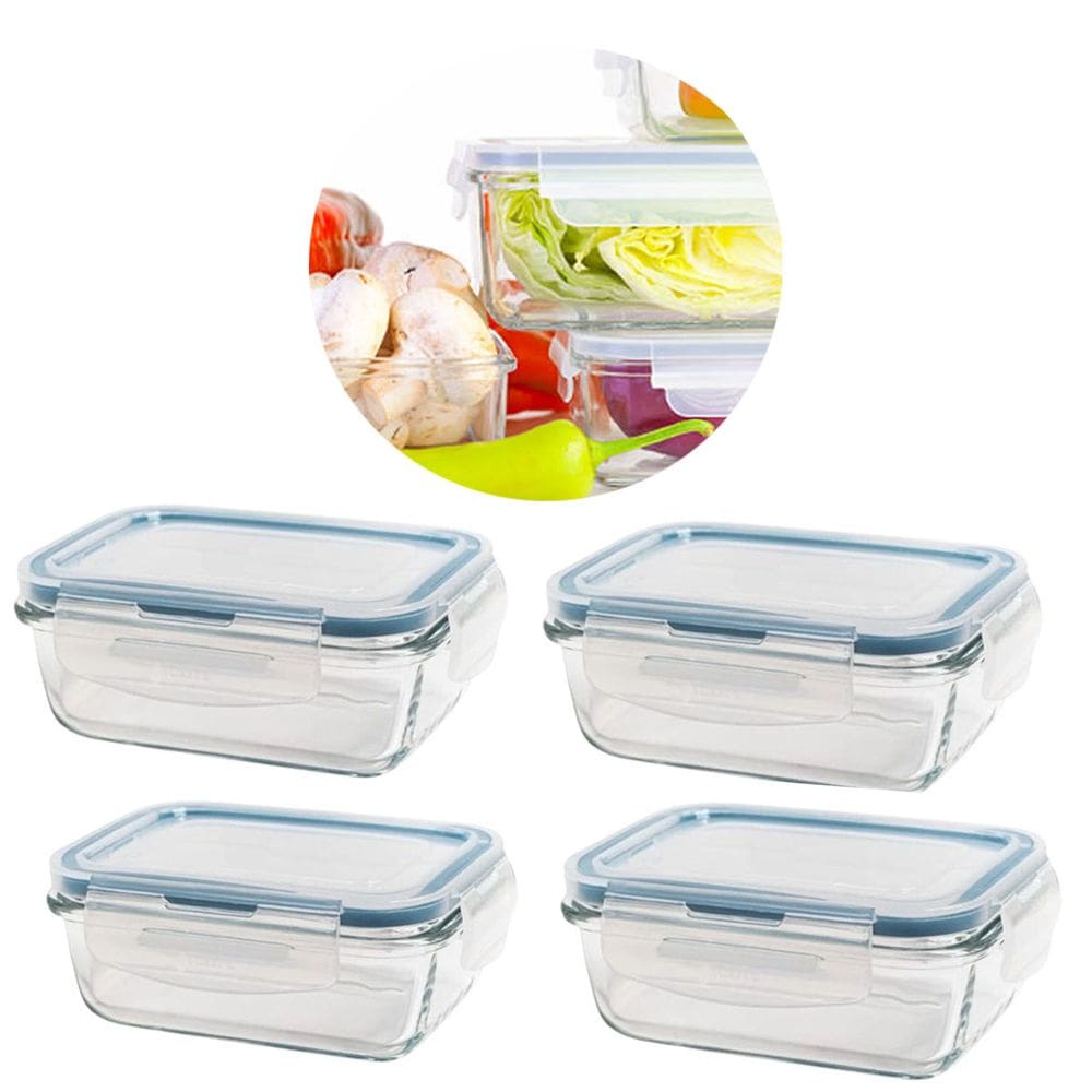 Kit 4 Potes de Vidro Hermético com Trava e Vedação 840 ML