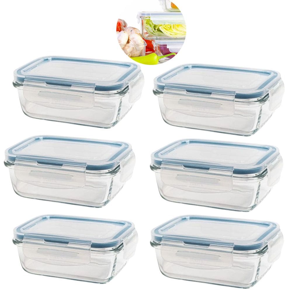 Kit 6 Potes de Vidro Hermético com Trava e Vedação 840 ML