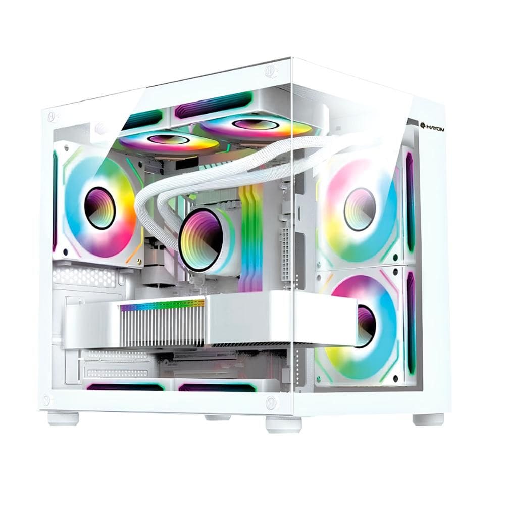 Gabinete Gamer Aquário Hayom GB1797 - Vidro Temperado - Incluso 4 Coolers 120mm - Micro ATX - Branco