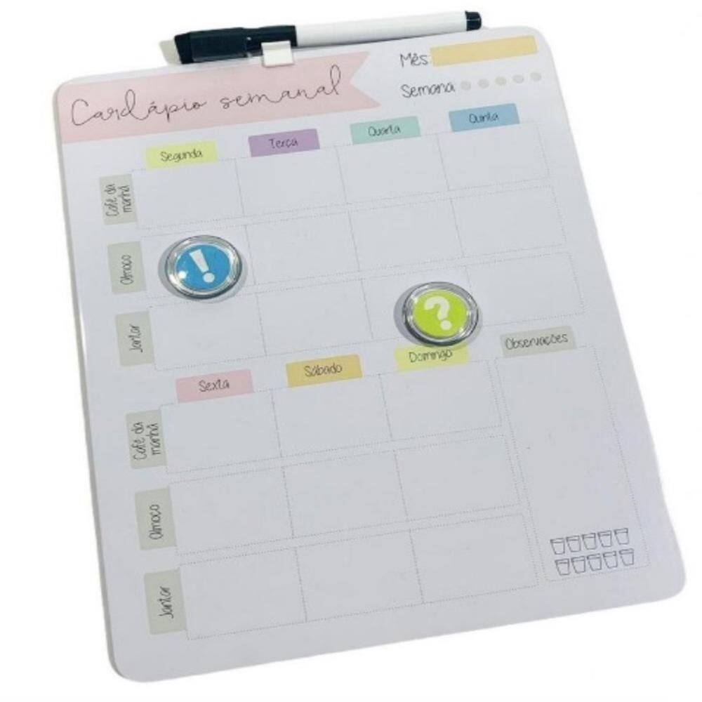 Cardápio Semanal Magnético Com Imãs E Caneta Para Planejamento