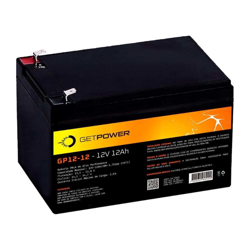 Bateria para Nobreak e Sistemas de Segurança - 12V / 12Ah - Estacionária - Getpower P1200120A1A68