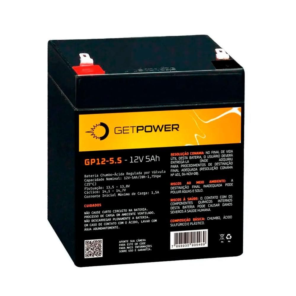 Bateria para Nobreak e Sistemas de Segurança - 12V / 5.5Ah - Estacionária - Getpower P1200055B1A59