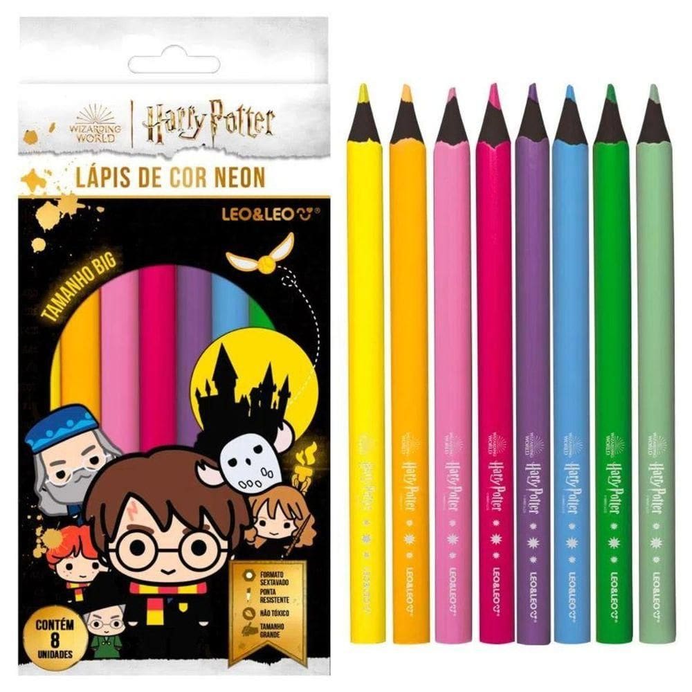 Lapis De Cor Big Neon Sextavado 8 Cores Harry Potter Leo&leo